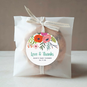 Sticker Rond Bright Floral Love and Thanks Baby shower
