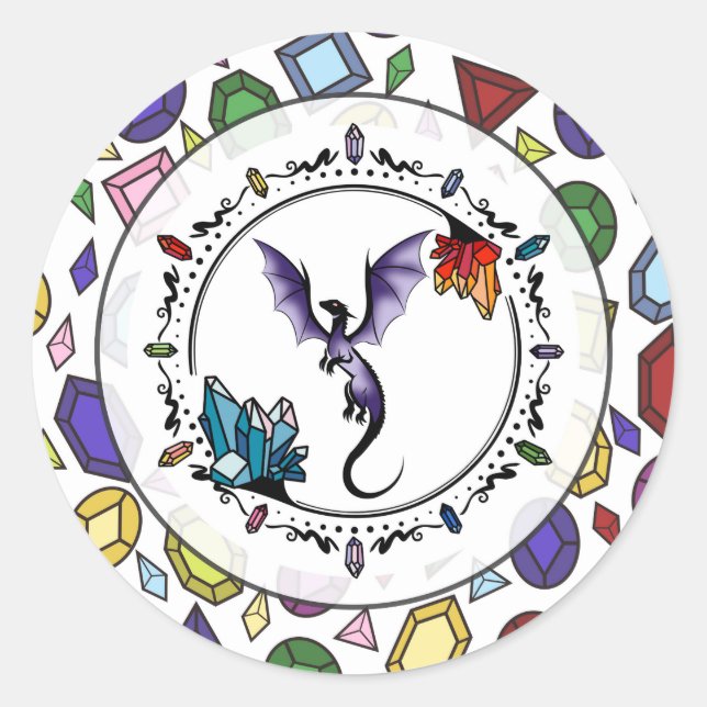 Sticker Rond Bright Imaginaire Gemstone Elegant Amethyst Dragon (Devant)