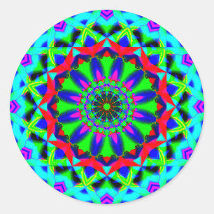 Sticker Rond Bright Neon Kaleidoscope Mandala Abstrait