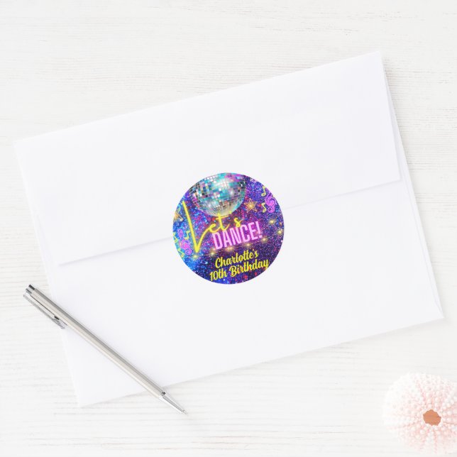 Sticker Rond Bright Neon Pink Glow Disco Dansons Party (Enveloppe)