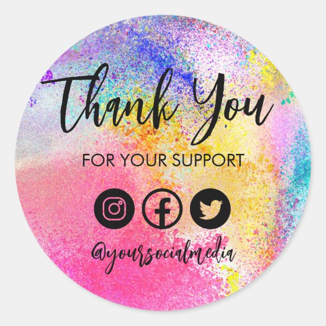 Sticker Rond Bright Paint Splatter Merci tendance Média (Devant)