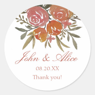 Sticker Rond Bright Peach et Orange Floral Mariage
