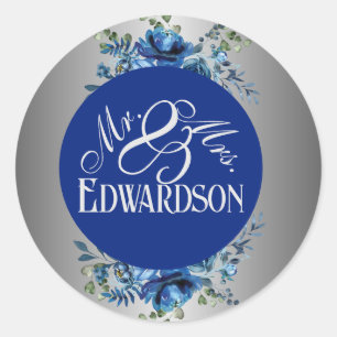 Sticker Rond Brillez d'amour : Pétales bleus et monogramme arge