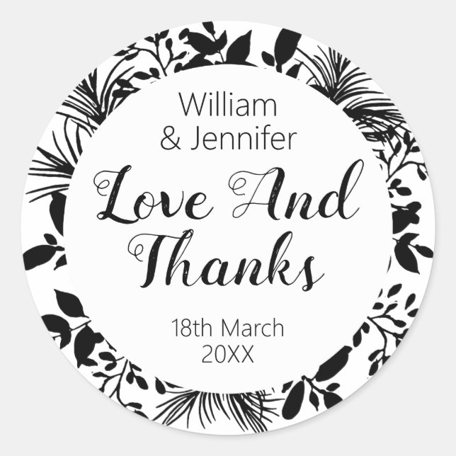 Sticker Rond Brindilles Blanches Noires Et Feuilles Favorisent  (Devant)