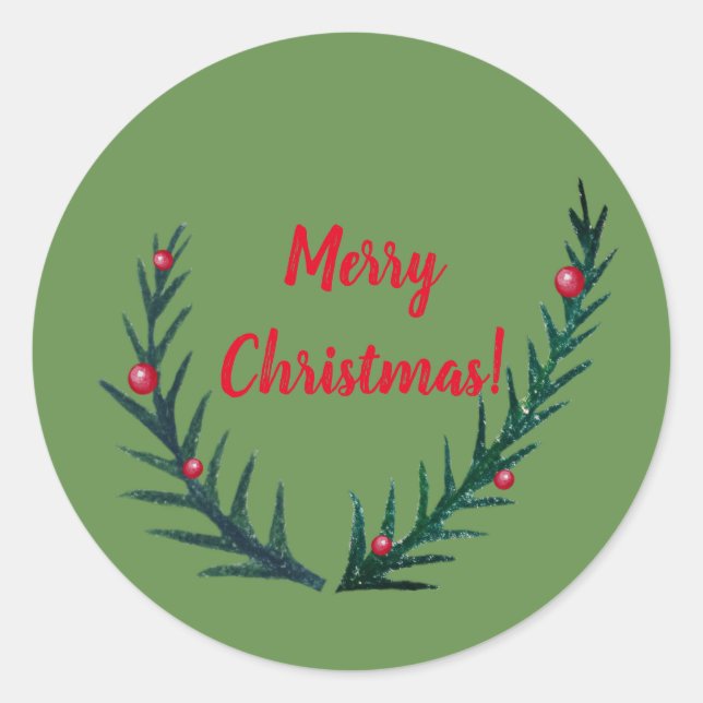 Sticker Rond Brindilles de Noël, Joyeux Noël (Devant)