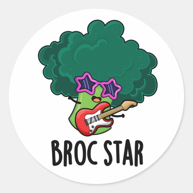 Sticker Rond Broc Star Funny Brocolli Rock Star Pun (Devant)