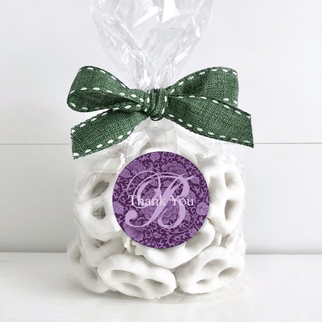 Sticker Rond Brocade violet Merci de monogramme de Brocade (Créateur téléchargé)