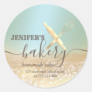Sticker Rond Broche à rouleaux et whisky chef script boulangeri