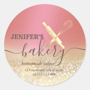 Sticker Rond Broche à rouleaux et whisky chef script boulangeri