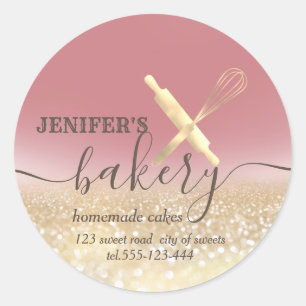 Sticker Rond Broche à rouleaux et whisky chef script boulangeri