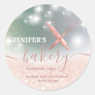 Sticker Rond Broche à rouleaux et whisky chef script boulangeri