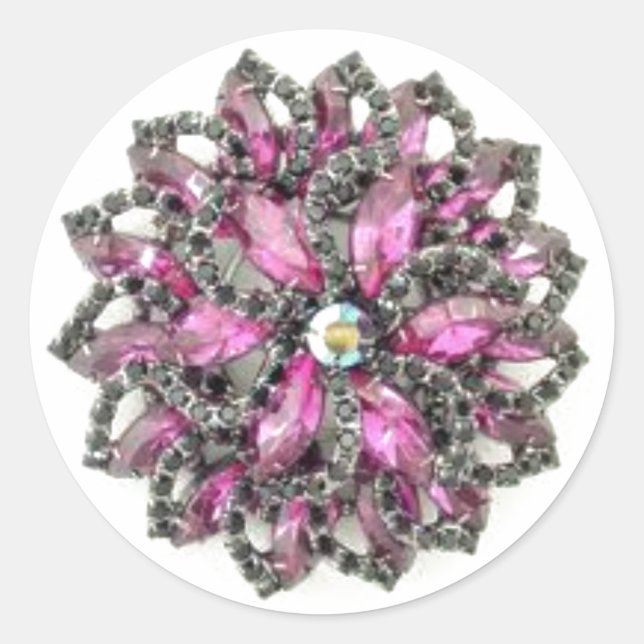 Sticker Rond Broche Améthyste et Diamants noirs (Devant)