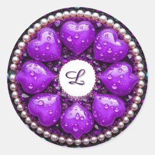 Sticker Rond Broche de bijou violet circulaire avec cœur