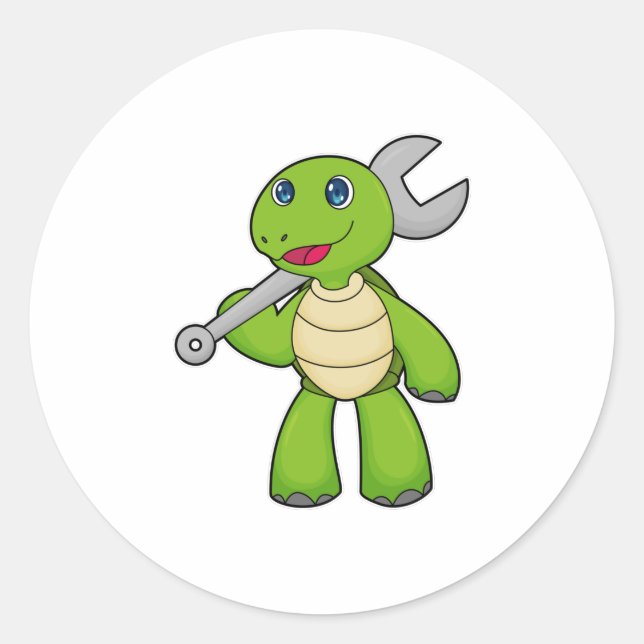 Sticker Rond Broche mécanique de tortue (Devant)