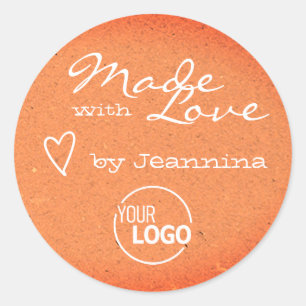 Sticker Rond Broche orange rustique faite avec Symbole coeur d'