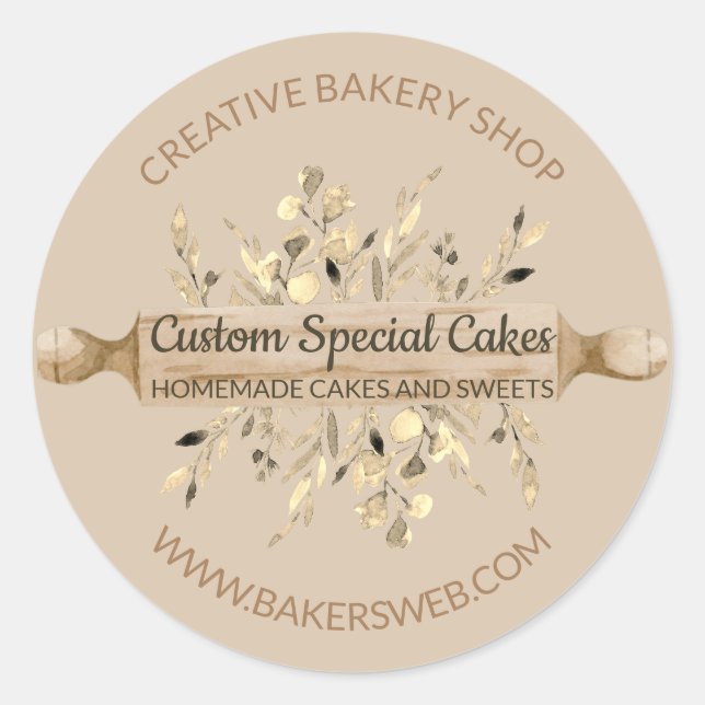 Sticker Rond Brochure Brown Fleurs de boulangerie Cuisine Roule (Devant)