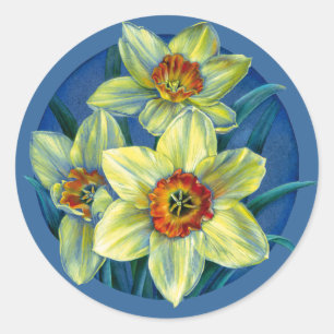 Sticker Rond Brochure de printemps jonquille d'art jaune peint