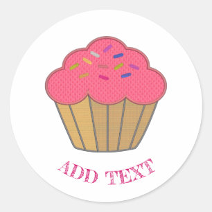 Sticker Rond Broderie Cupcake fraise Imprimer Texte personnalis