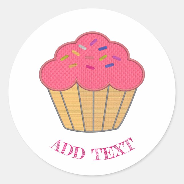 Sticker Rond Broderie Cupcake fraise Imprimer Texte personnalis (Devant)