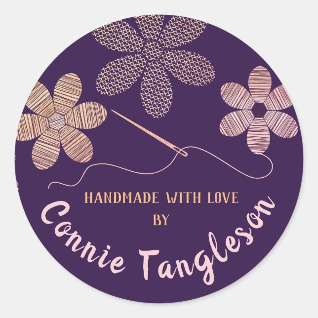 Sticker Rond Broderie de couleur personnalisée coutures fleurs (Devant)