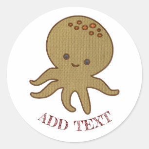 Sticker Rond Broderie de dessin de pieuvre mignonne Imprimer te
