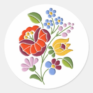 Sticker Rond Broderie Kalocsa - Art populaire hongrois