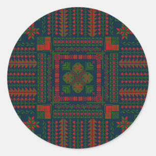 Sticker Rond Broderie palestinienne Tatreez rouge vert 5 Motif