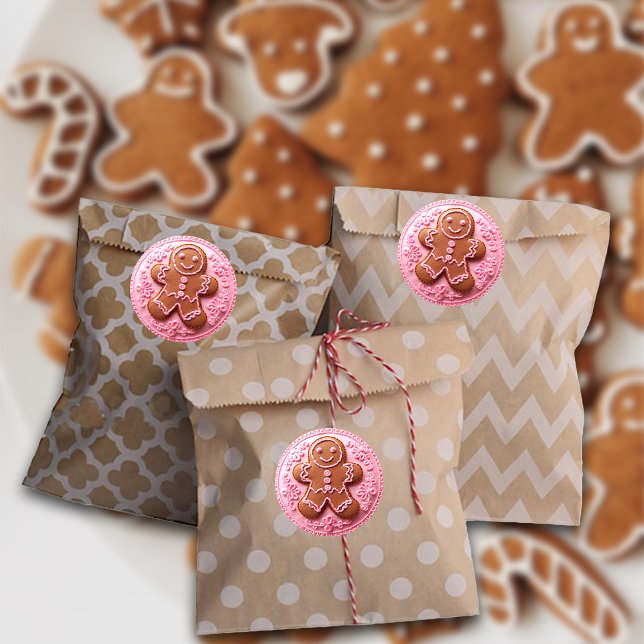 Sticker Rond Broderie Pink Christmas Gingerbread Homme (Créateur téléchargé)