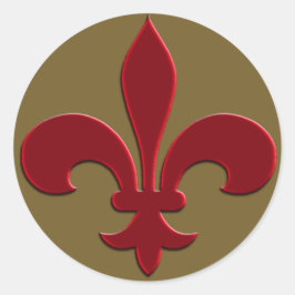 Sticker Rond Bronze et rouge profond Fleur de Lis Carte de fin