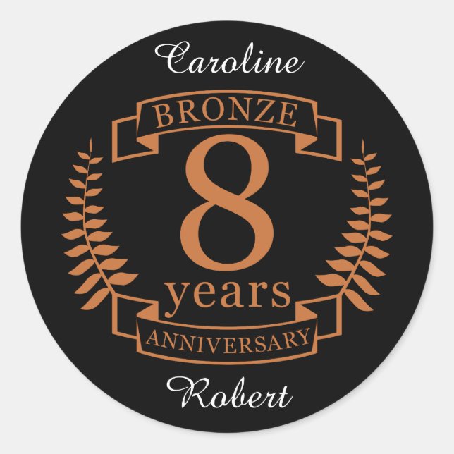 Sticker Rond Bronze huitième anniversaire mariage 8 ans (Devant)
