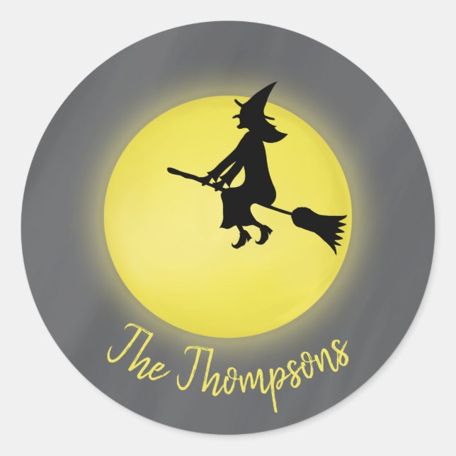 Sticker Rond Broomstick sorcière lunaire moderne d'Halloween (Devant)