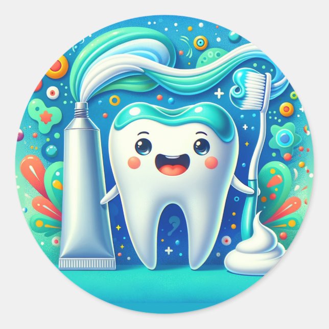 Sticker Rond Brosse à dents, dentiste dentaire (Devant)