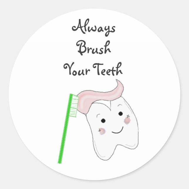 Sticker Rond Brosse à dents et dent avec Dental dire (Devant)