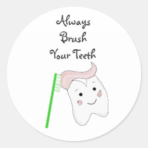 Sticker Rond Brosse à dents et dent avec dicton dentaire