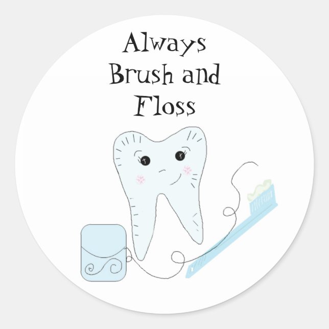 Sticker Rond Brosse à dents et dentifrice mignonne rappel denta (Devant)