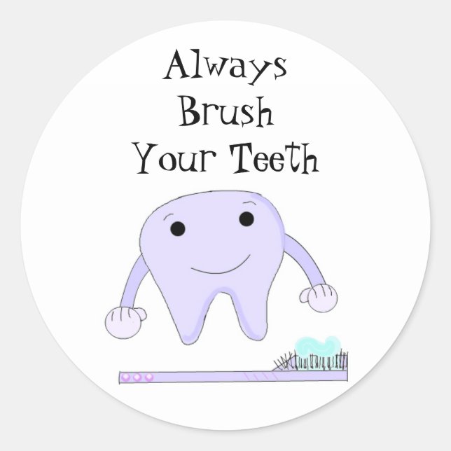 Sticker Rond Brosse à dents et dentifrice mignonne rappel denta (Devant)