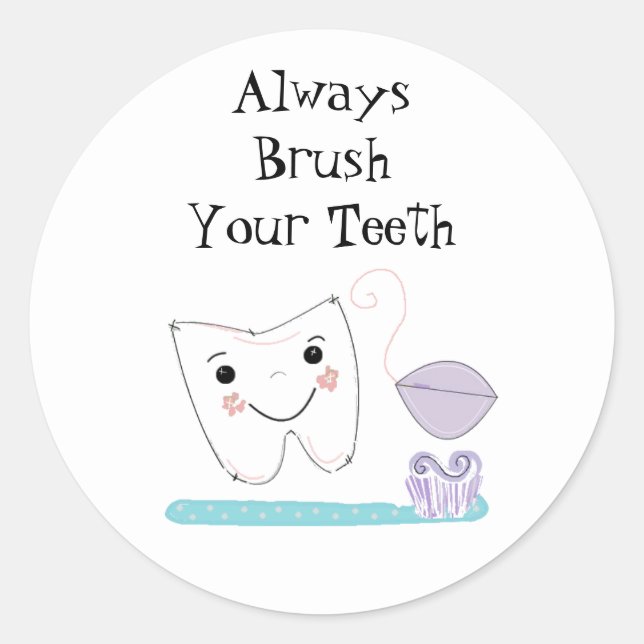 Sticker Rond Brosse à dents et dentifrice mignonne rappel denta (Devant)