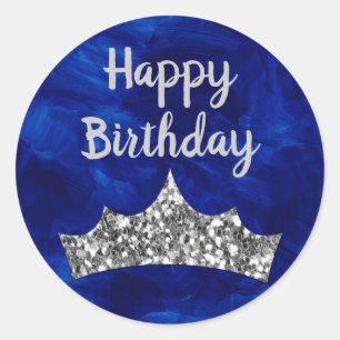 Sticker Rond Brosse à peintures Bleue Royale et Argent Couronn