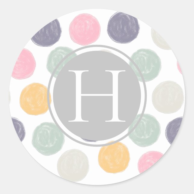 Sticker Rond brosse artistique pastel polka dot monogramme (Devant)