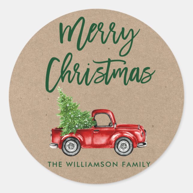 Sticker Rond Brosse Kraft Script Enveloppe de camion de Noël (Devant)
