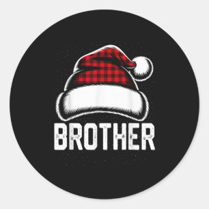 Sticker Rond Brother Père Noël Red Plaid Famille de Noël Corres