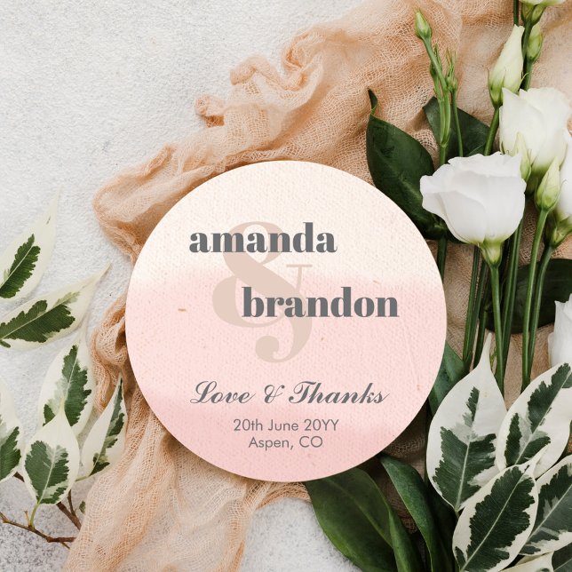 Sticker Rond Broussage minimaliste & Fleur Gras Script Mariage  (Créateur téléchargé)