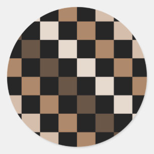 Sticker Rond Brown À damiers noir En vichy Motif