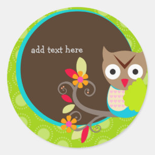 Sticker Rond Brown+Bleu+Chouette verte autocollants/ajouter un 
