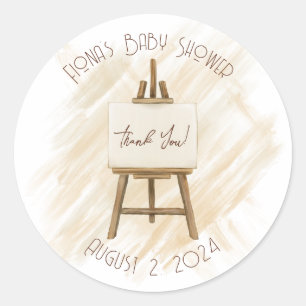 Sticker Rond Brown Chevalet Bébé, Remerciements Mariage Céleste