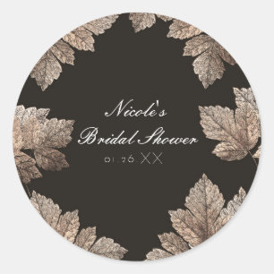 Sticker Rond Brown foncé et bronze Feuilles Rustique automne Fa