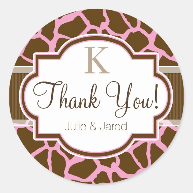Sticker Rond Brown, Giraffe Rose Poster de animal Merci (Devant)