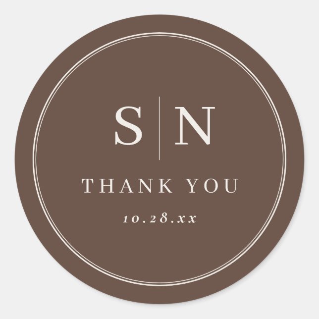 Sticker Rond Brown Minimal and Chic | Wedding Initial (Devant)