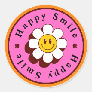 Sticker Rond Brown rose moderne Bold Illustré Joyeux sourire