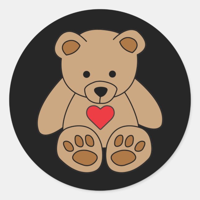Sticker Rond Brown Teddy Bear Coeur Saint Valentin Je t'aime (Devant)